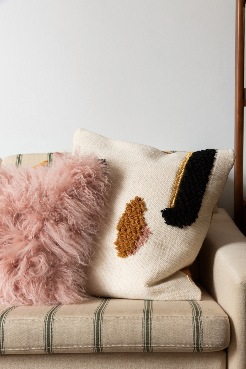 Close up of textured cushions on a sofa