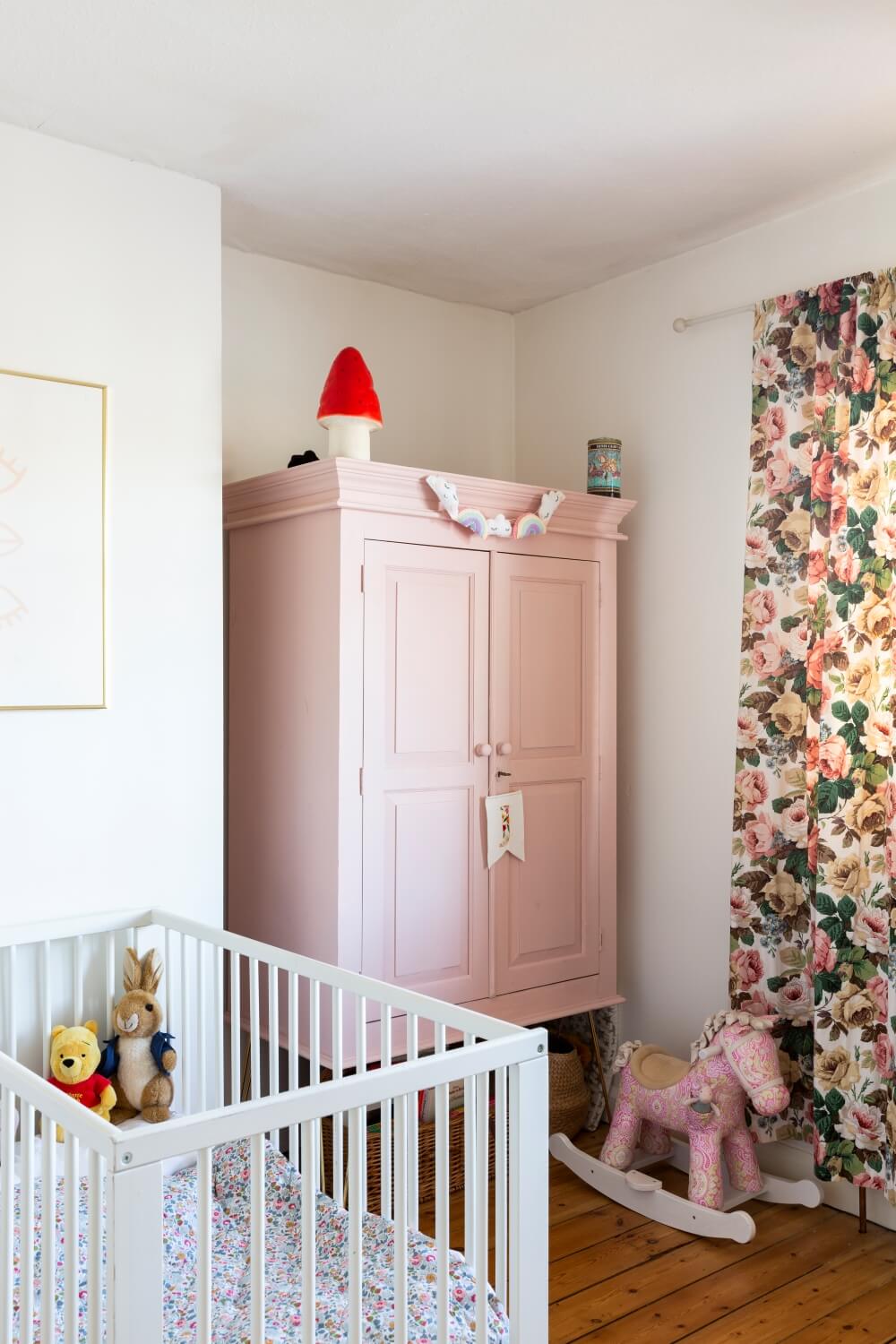 Decorate with Pink Home tour: Large vintage furniture painted a pink color with hairpin legs. 