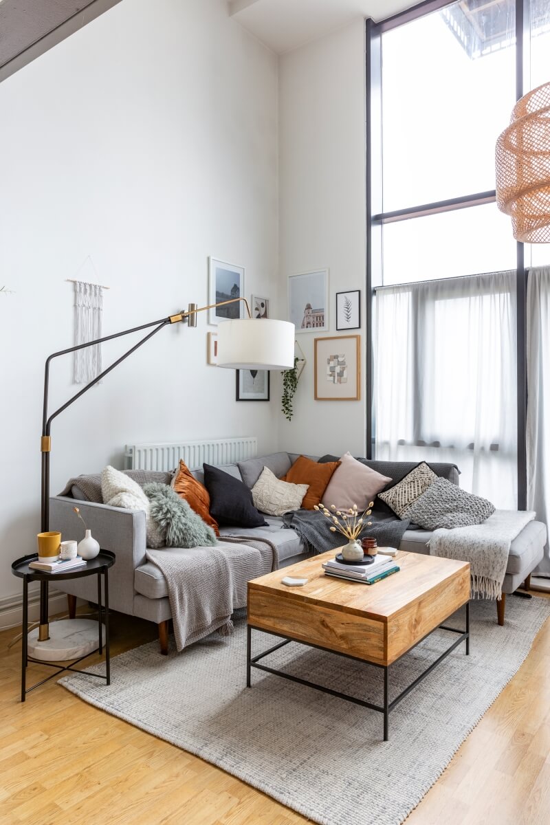 Corner west elm sofa in the Scandinavian style living room